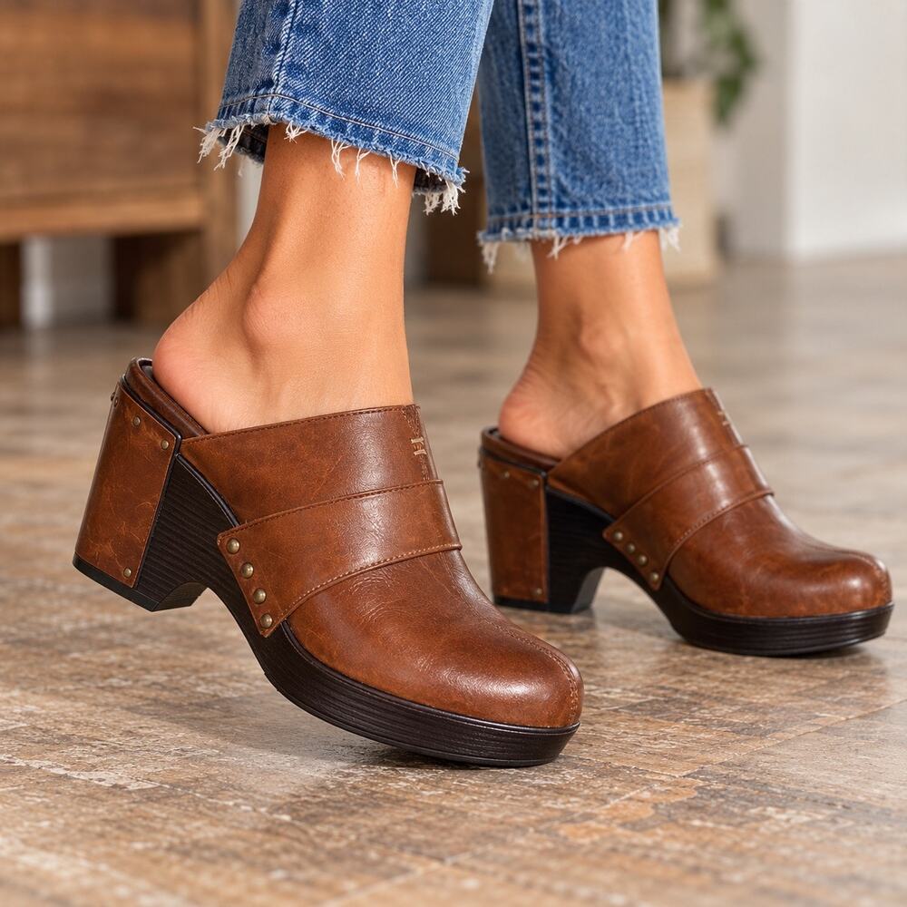 Dansko Francine Womens Leather Wedge Clogs Heeled Shoes Slip On Brown Size 40
